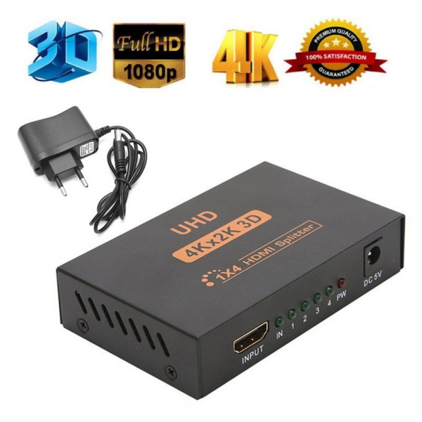 Адаптер - разветвитель - сплиттер 1×4 HDMI, UltraHD 4K 3D, активный, черный Адаптер - разветвитель - сплиттер 1×4 HDMI, UltraHD 4K 3D, активный, черный