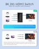 Адаптер - переключатель - свитч 3×1 HDMI 2.1 UltraHD 8K 60Гц, HDCP 2.3, пульт ДУ, активный, черный