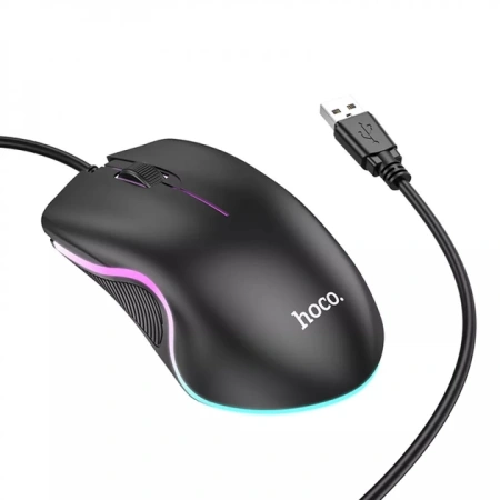 Мышь игровая проводная HOCO GM19, RGB подсветка, 1000dpi,  2кн. 1кол., черный