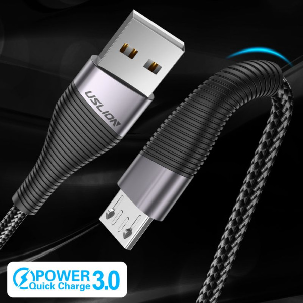 Зарядный USB дата кабель USLION DESIGN MicroUSB для быстрой зарядки, 2.4A, 1м, черный Зарядный USB дата кабель USLION DESIGN MicroUSB для быстрой зарядки, 2.4A, 1м, черный