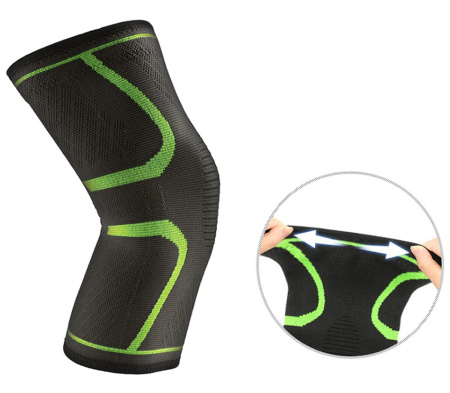 Фиксатор коленного сустава - бандаж на колено - ортопедический эластичный наколенник - спортивная компрессионная нескользящая поддержка для колена, размер S, черно-зеленый