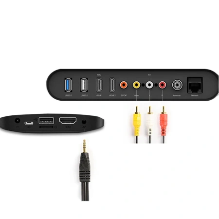 Кабель 3x RCA (AV) - jack 3.5mm (AUX) 18мм, папа-папа, 1 метр, черный