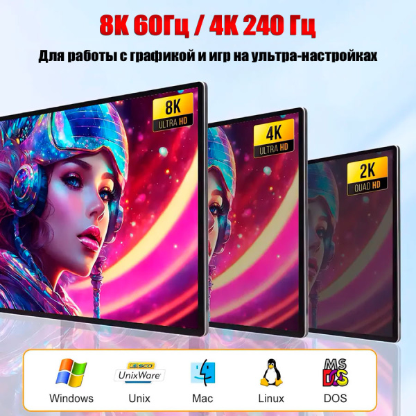 Адаптер – KVM-переключатель 2×2 HDMI v2.1 + DisplayPort v1.4 – 8K 60Гц / 4K 240Гц, USB3.0, HDR, алюминий
