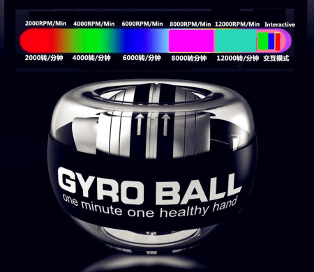 Кистевой гироскопический тренажер - силовой мяч для рук - пауэрбол GYRO BALL - эспандер, самозапускающийся с переключением передач, черный