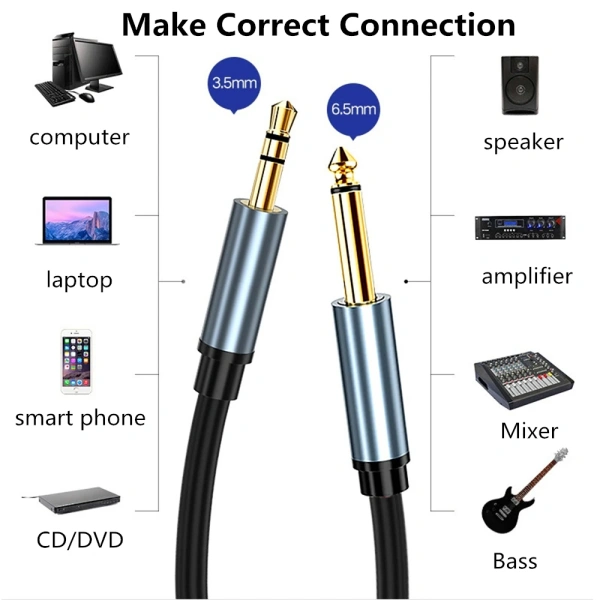 Кабель jack 6.35mm - jack 3.5mm (AUX) PRO, папа-папа, 2 метра, черный Кабель jack 6.35mm - jack 3.5mm (AUX) PRO, папа-папа, 2 метра, черный