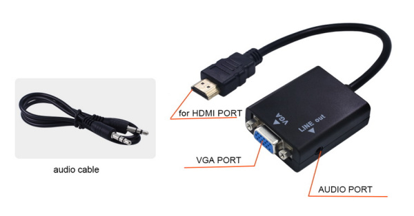 Адаптер - переходник HDMI – VGA - jack 3.5mm (AUX) PRO, черный Адаптер - переходник HDMI – VGA - jack 3.5mm (AUX) PRO, черный