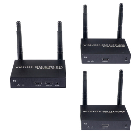 Удлинитель сигнала HDMI по Wi-Fi до 200 метров, активный, FullHD 1080p, комплект 1 передатчик + 2 приемника, черный