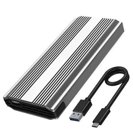 Внешний корпус - бокс для жесткого диска SSD M.2 NVMe 9210 - USB-C/USB-A с пассивным охлаждением, 10Gbps, алюминий, серебро