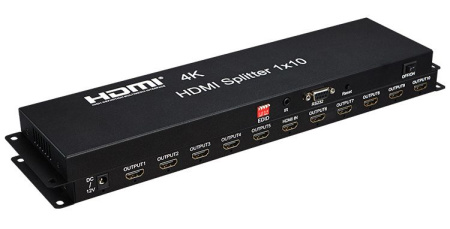 Адаптер - разветвитель - сплиттер HDMI 1x10, UltraHD 4К, RS232, EDID, программируемый, с креплением, черный