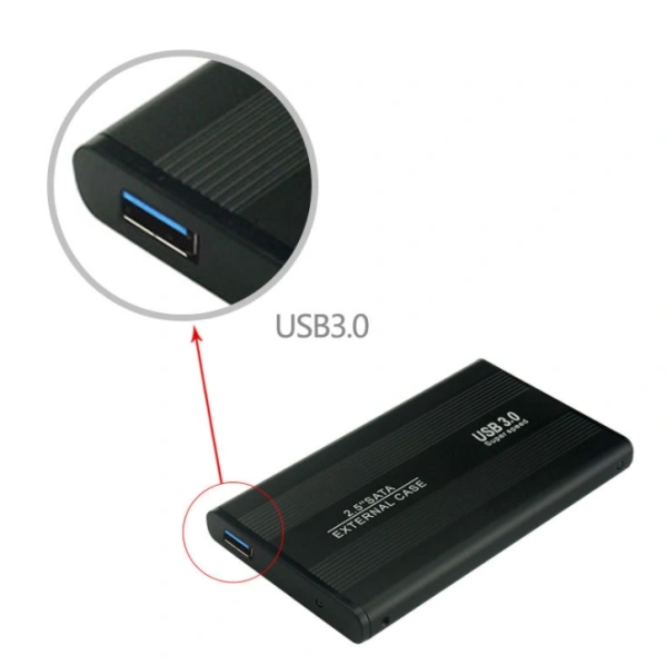 Внешний корпус - бокс SATA - USB3.0 для жесткого диска SSD/HDD 2,5”, алюминий, черный Внешний корпус - бокс SATA - USB3.0 для жесткого диска SSD/HDD 2,5”, алюминий, черный