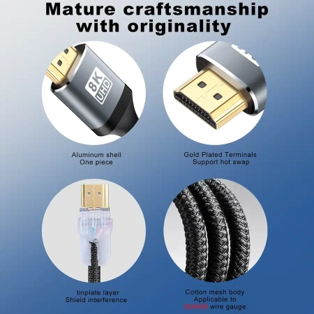 Кабель HDMI v2.1 Premium PRO UltraHD 8K 60Гц / 4K 120Гц, поддержка HDR, ARC, 48 Гбит/с, в оплетке, 1,5 метра