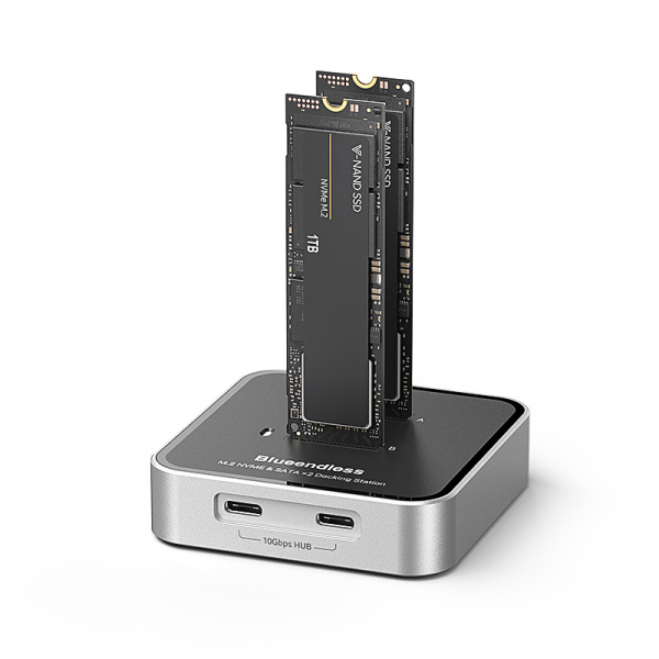 Док-станция для M.2 SSD SD09 – 2 слота NVMe / SATA (NGFF), USB3.0 - USB3.2 Type-C, 10 Гбит/с, до 16 ТБ (8 ТБ x 2), алюминий