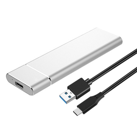 Внешний корпус - бокс для жесткого диска SSD M.2 NGFF - USB-C/USB-A, алюминий, серебро