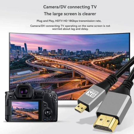 Кабель MicroHDMI - HDMI 2.1 8K60Hz, папа-папа, 1,5 метра, черный