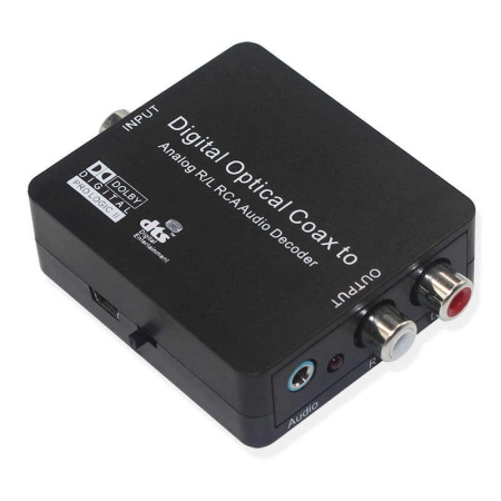 Адаптер - переходник, аудио-преобразователь для DTS 5.1 с оптики (Toslink/SPDIF) на jack 3.5mm (AUX), RCA, черный