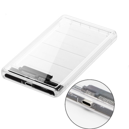 Внешний корпус - бокс SATA - USB3.1 Type-C - USB3.0 для жесткого диска SSD/HDD 2.5”, прозрачный