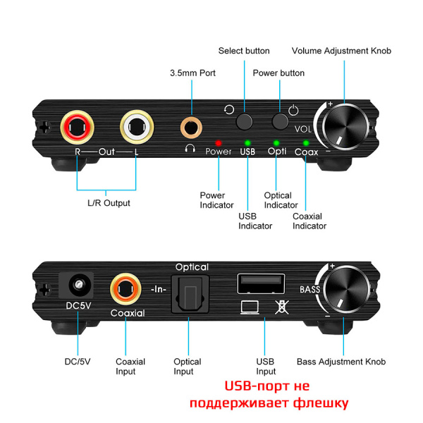 Адаптер - переходник, аудио-преобразователь PRO с оптики (Toslink/SPDIF) на jack 3.5mm (AUX), RCA, c USB для ПК или ноутбука, черный Адаптер - переходник, аудио-преобразователь PRO с оптики (Toslink/SPDIF) на jack 3.5mm (AUX), RCA, c USB для ПК или ноутбука, черный