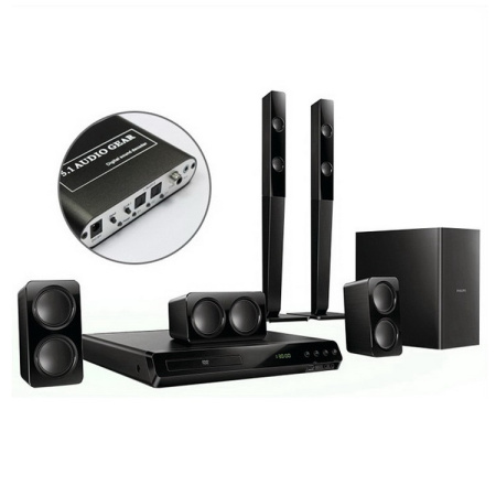 Адаптер - переходник, аудио-преобразователь для 2.1 / DTS 5.1 систем с оптики (Toslink/SPDIF) на 6x RCA, ver.01, черный