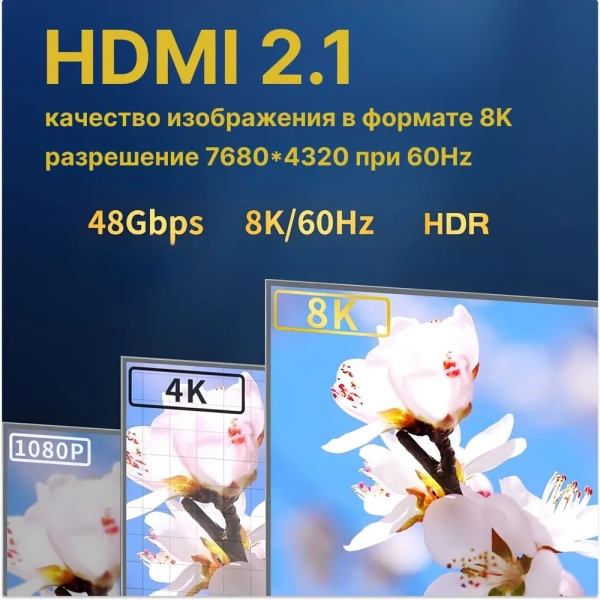 Кабель HDMI v2.1 Premium PRO UltraHD 8K 60Гц / 4K 120Гц, поддержка HDR, ARC, 48 Гбит/с, в оплетке, 5 метров Кабель HDMI v2.1 Premium PRO UltraHD 8K 60Гц / 4K 120Гц, поддержка HDR, ARC, 48 Гбит/с, в оплетке, 5 метров