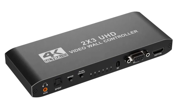 Контроллер видеостены HDMI 4K UltraHD 2x3 до 6 экранов, RS232, SPDIF/Toslink, пульт ДУ