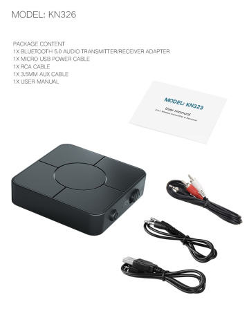 Беспроводной аудио адаптер Bluetooth v5.0 RX/TX приемник-передатчик KN326, громкая связь, черный