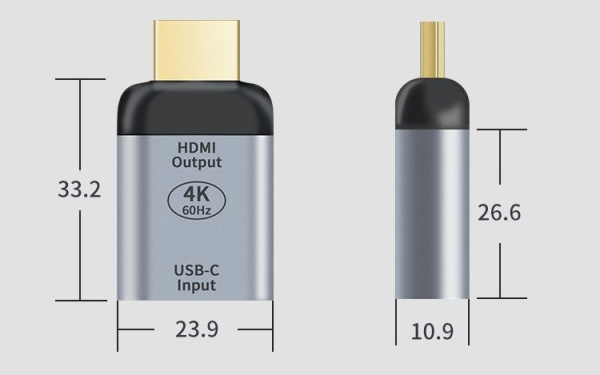 Адаптер - переходник HDMI - USB3.1 Type-С 4K, mini, серый Адаптер - переходник HDMI - USB3.1 Type-С 4K, mini, серый