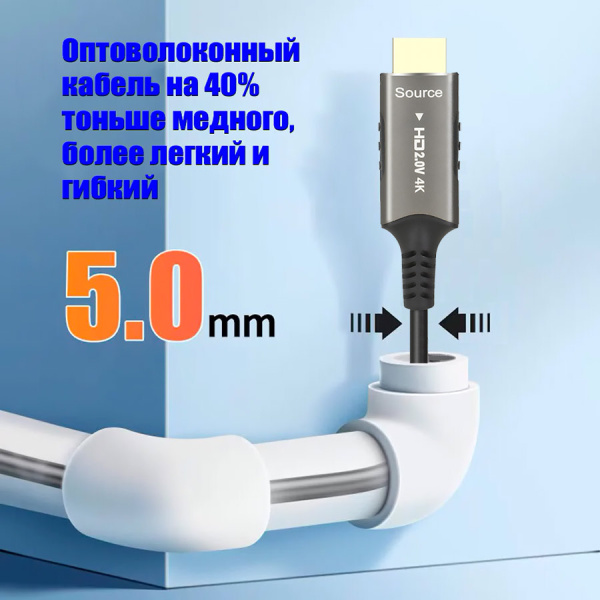 Кабель оптический HDMI v2.0 Optical UltraHD 4K 60Гц, поддержка HDR, ARC, 18 Гбит/с, 20 метров, черный Кабель оптический HDMI v2.0 Optical UltraHD 4K 60Гц, поддержка HDR, ARC, 18 Гбит/с, 20 метров, черный