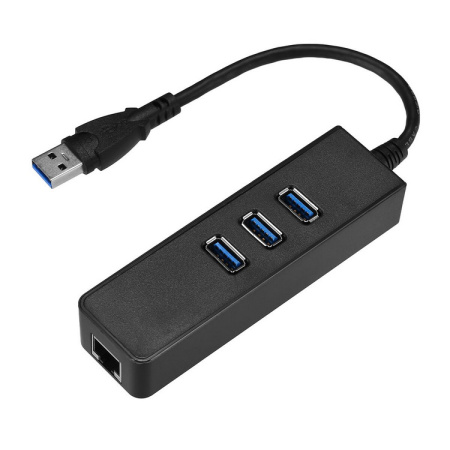 Адаптер - переходник - хаб USB3.0 - 3x USB3.0 - RJ45 (LAN) до 1000 Мбит/с, черный