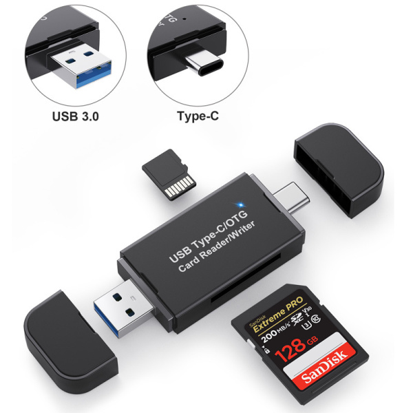 Картридер TF/SD - адаптер для карт памяти - USB3.1 Type-C - USB3.0, черный Картридер TF/SD - адаптер для карт памяти - USB3.1 Type-C - USB3.0, черный