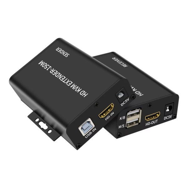 KVM-удлинитель HDMI USB по витой паре RJ45 UTP (LAN) до 150 метров, FullHD 1080p, комплект, с креплениями, черный KVM-удлинитель HDMI USB по витой паре RJ45 UTP (LAN) до 150 метров, FullHD 1080p, комплект, с креплениями, черный