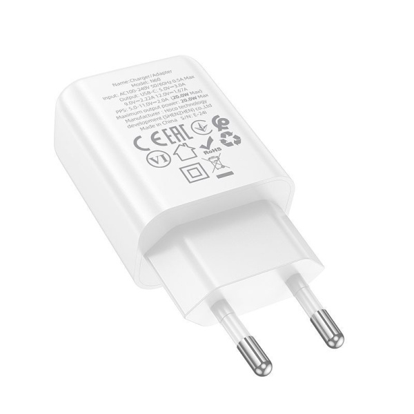 Зарядное устройство сетевое - блок питания HOCO N60, USB Type-C PD20W, белый Зарядное устройство сетевое - блок питания HOCO N60, USB Type-C PD20W, белый