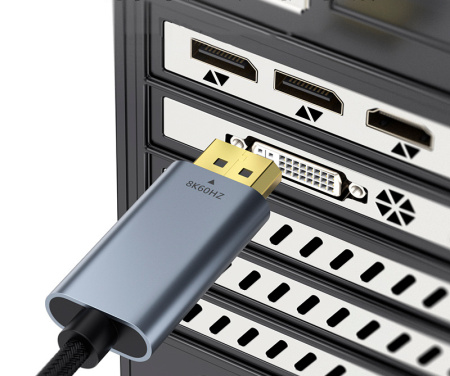 Кабель USB 3.1 Type-C – DisplayPort v1.4 (DP1.4) – 8K 60Гц / 4K 144Гц / 2K 240Гц, алюминий, двойное экранирование, 2 метра