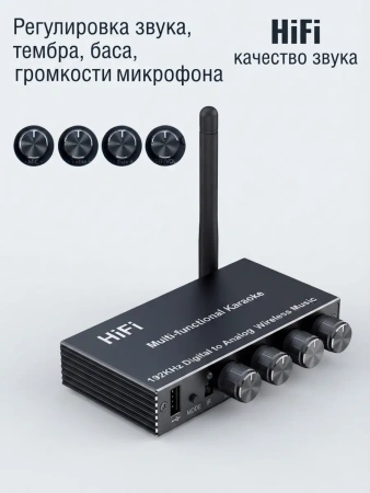 Караоке-система Аудио адаптер Hi-Fi J200, беспроводной микрофон DM-682, комплект: 2 микрофона + приемник