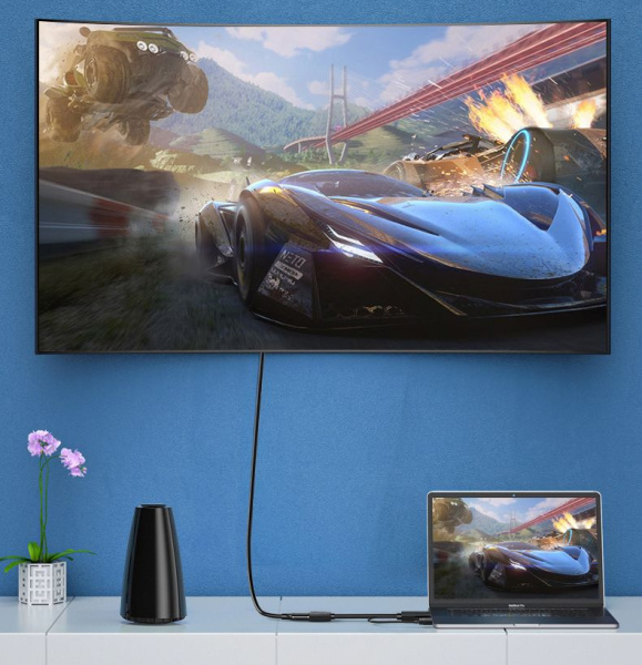 Кабель HDMI - DisplayPort - USB, UltraHD 4K, папа-мама, 17см, черный Кабель HDMI - DisplayPort - USB, UltraHD 4K, папа-мама, 17см, черный