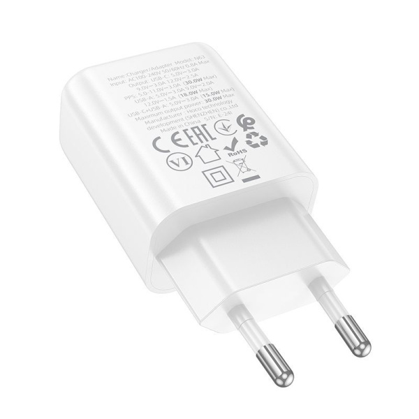 Зарядное устройство сетевое - блок питания HOCO N63, USB Type-C PD30W + USB QC3.0, белый Зарядное устройство сетевое - блок питания HOCO N63, USB Type-C PD30W + USB QC3.0, белый