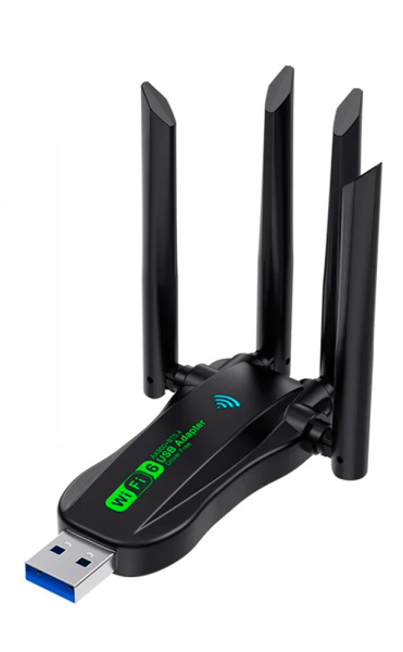 Адаптер - беспроводной приемник USB3.0 Wi-Fi6 + Bluetooth 5.4, до 900 Мбит/с, 4 антенны, двухдиапазонный - 2.4GHz/5.8GHz  (Free Driver) Адаптер - беспроводной приемник USB3.0 Wi-Fi6 + Bluetooth 5.4, до 900 Мбит/с, 4 антенны, двухдиапазонный - 2.4GHz/5.8GHz  (Free Driver)