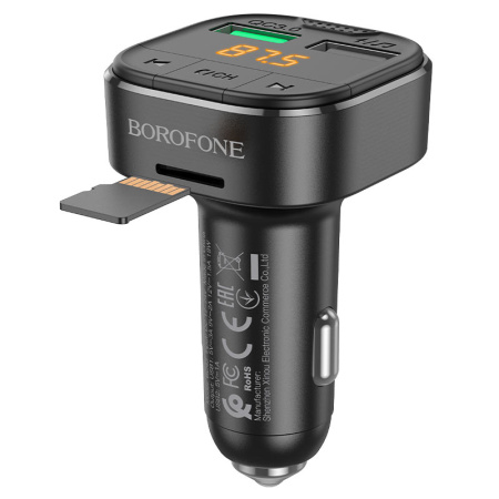 Автомобильный Bluetooth FM-проигрыватель - MP3 плеер BOROFONE BC43, 1А, 2 USB, картридер TF, черный
