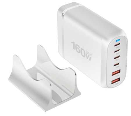 Настольное зарядное устройство - зарядная станция на 6 портов 160W USB-C / USB mod. 1006P160WW, быстрая зарядка, пластик