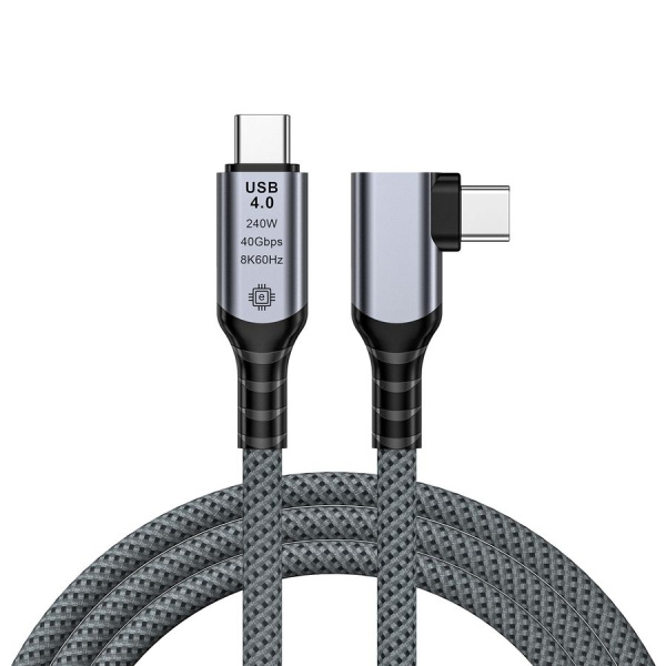 Кабель USB4.0 Type-C чип E-Marker, 8K 60Гц / 4K 144Гц, 40 Гбит/с, PD 240W (48V/5A), поддержка Thunderbolt 3/4, угловой, 1 метр