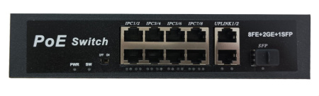 Сетевой хаб LAN - коммутатор POE -  свитч-разветвитель на 8+2 RJ45 порта + SFP порт, 10/100/1000 Мбит/с, молниезащита