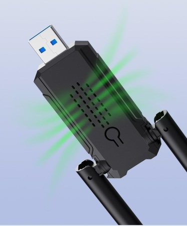 Адаптер - беспроводной Wi-Fi-приемник USB3.0 PRO, две усиленные антенны, до 1300 Мбит/с, двухдиапазонный - 2.4GHz/5.8GHz, (Free Driver)