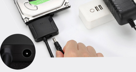 Адаптер - переходник - кабель SATA - USB3.0 для жесткого диска SSD/HDD 2.5″/3.5″ с разъемом питания, ver.01, черный