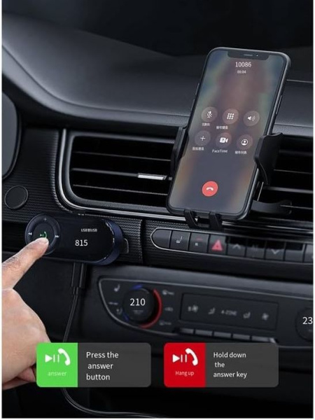 Аудио адаптер Hi-Fi AX02 FM-трансмиттер Bluetooth v5.2 - AUX 3.5мм, картридер TF, для автомобиля, громкая связь (handsfree)