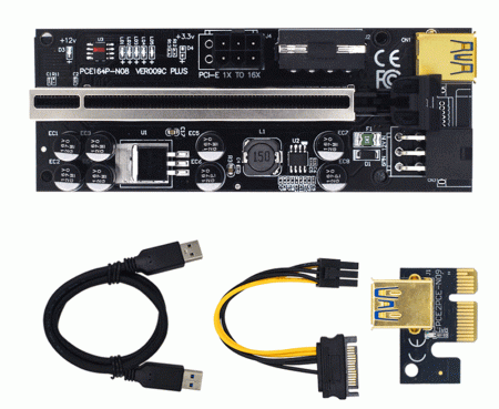 Адаптер - райзер USB3.0 PCI-E 1X на 16X, универсальный (ver.009C PLUS)