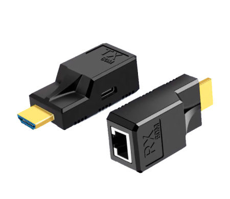 Удлинитель сигнала HDMI по витой паре RJ45 (LAN) MINI до 60 метров, активный, FullHD 1080p, комплект, черный