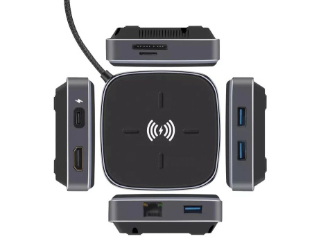 Адаптер - док-станция 9in1 USB3.1 Type-C на RJ45 (LAN) - HDMI 4K - 3x USB3.0 - USB3.1 Type-C - SD/TF - беспроводное ЗУ