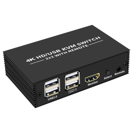 Адаптер - 2-х портовый KVM-переключатель HDMI 4K USB2.0/USB-C, черный
