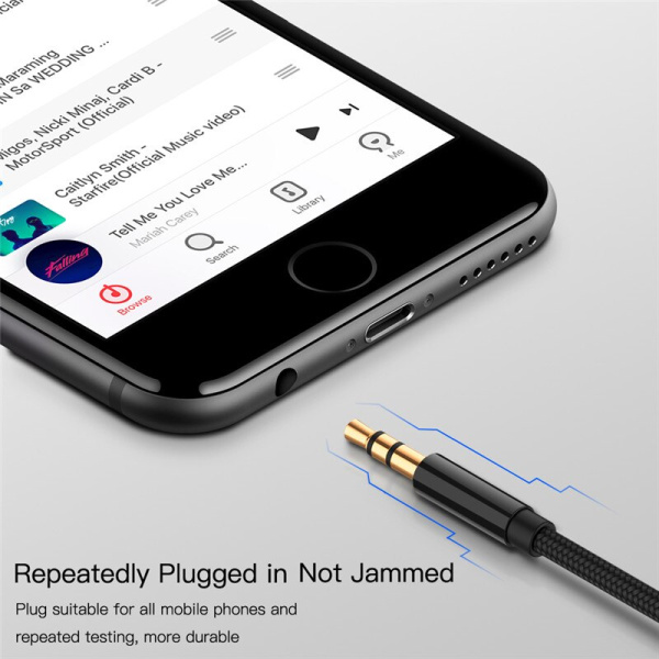Кабель jack 3.5mm (AUX), папа-мама, 1,5 метра, ткань, черный Кабель jack 3.5mm (AUX), папа-мама, 1,5 метра, ткань, черный