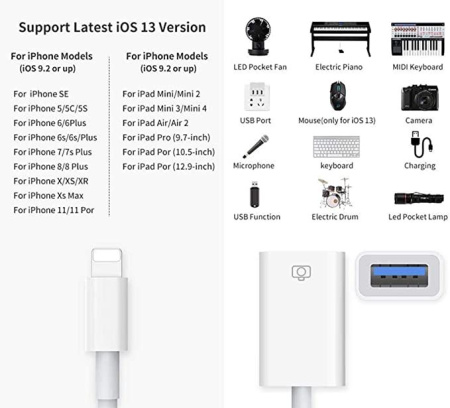 Адаптер - переходник OTG Lightning - USB3.0, ver.02, белый