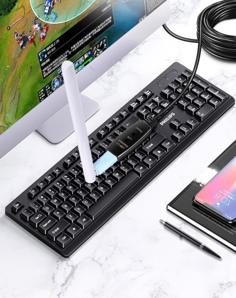 Кабель с усилителем-репитером USB3.0, папа-мама, 5 метров, черный